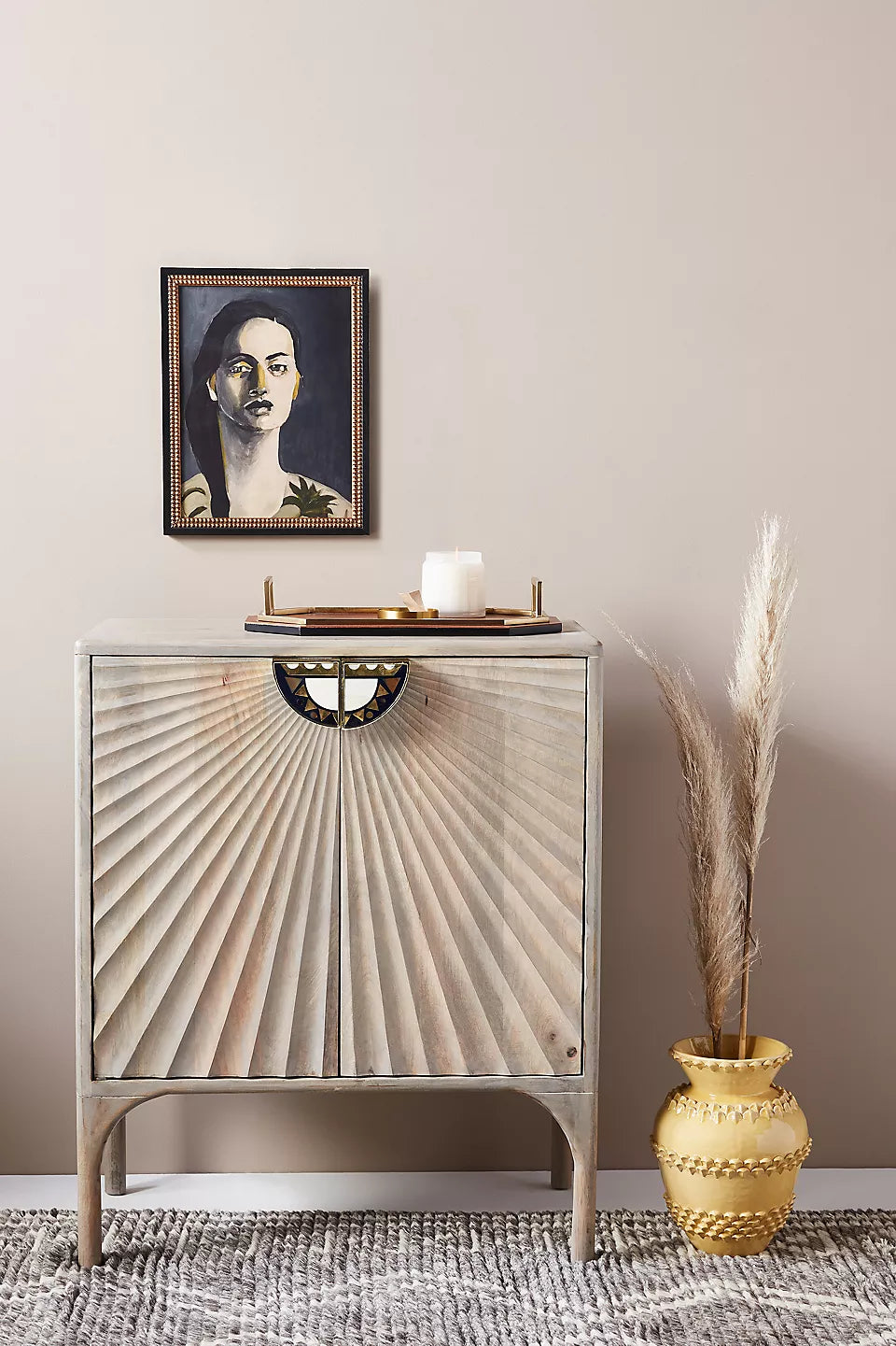 Rustic carved wood cabinet