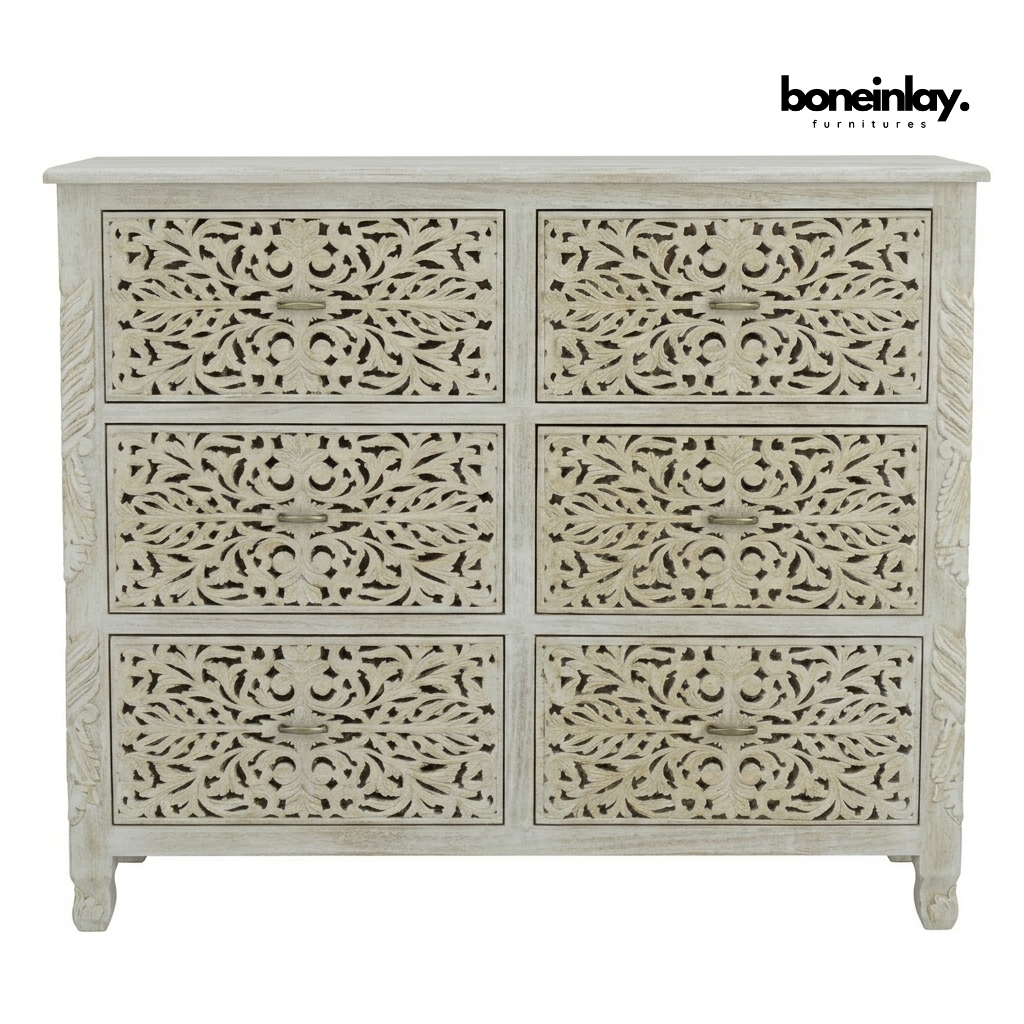 Carved Rustic Six Drawers Dresser