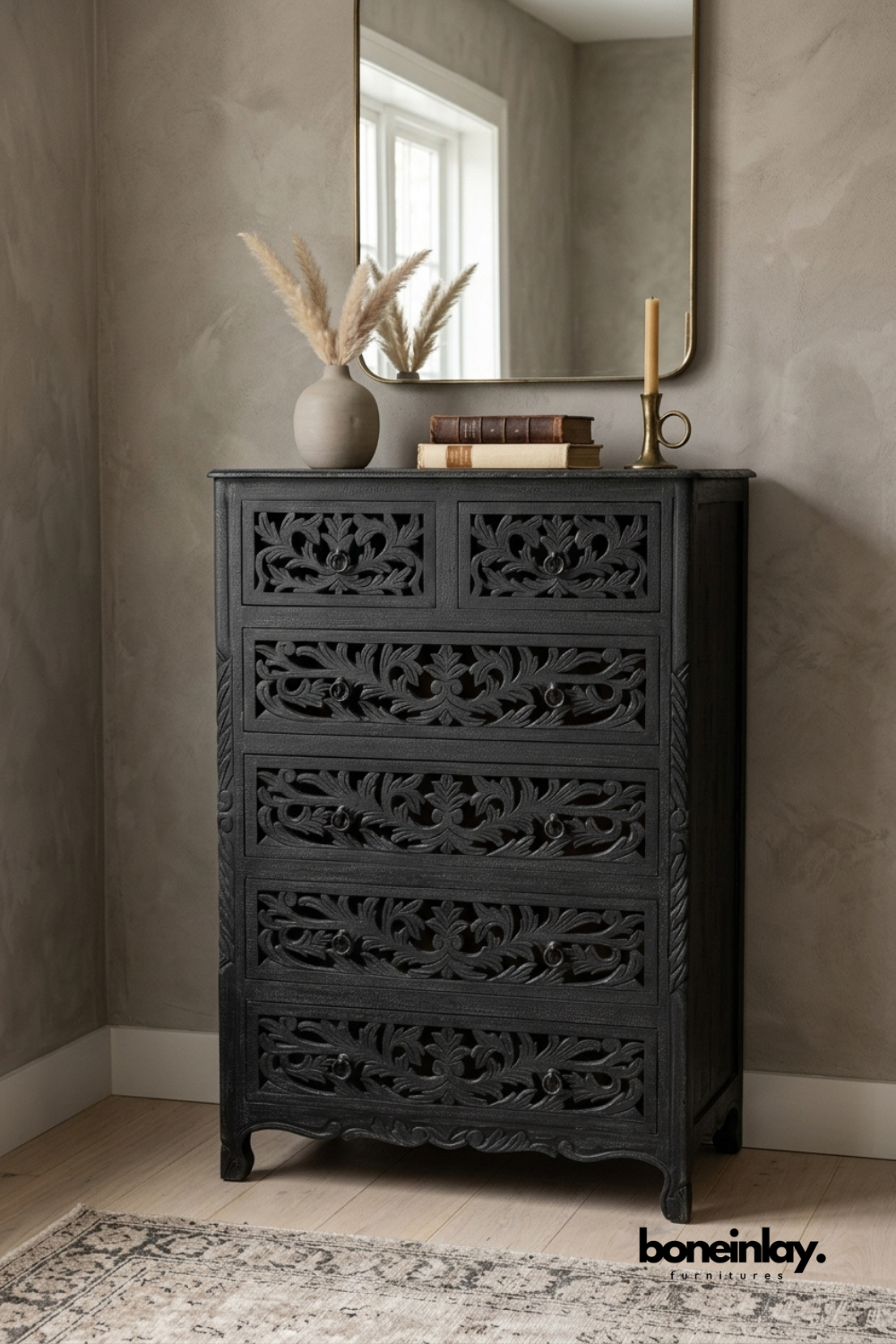 Hand-Carved 5-Drawer Tallboy