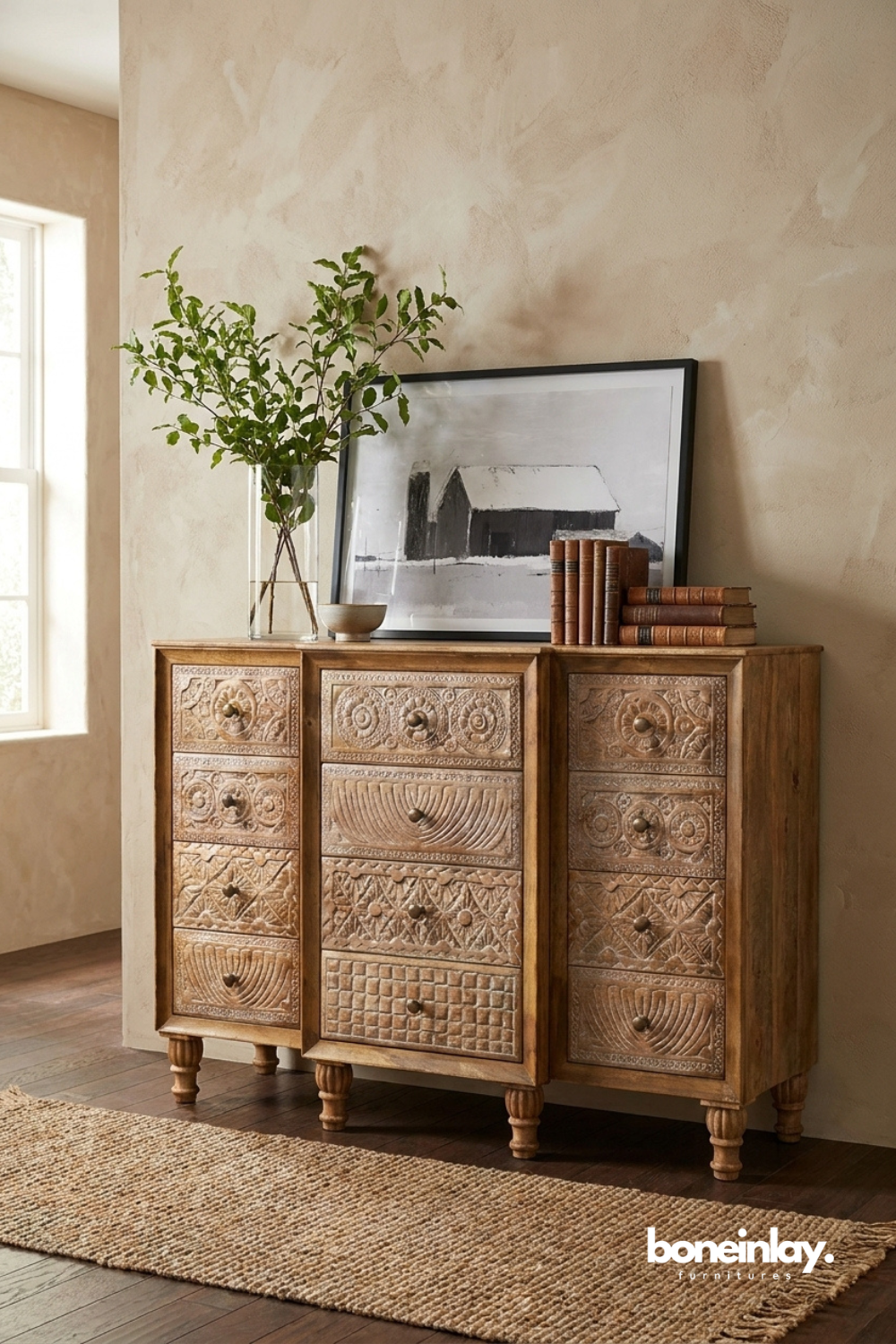 Hand-Carved Kalina 12-Drawer Apothecary Dresser
