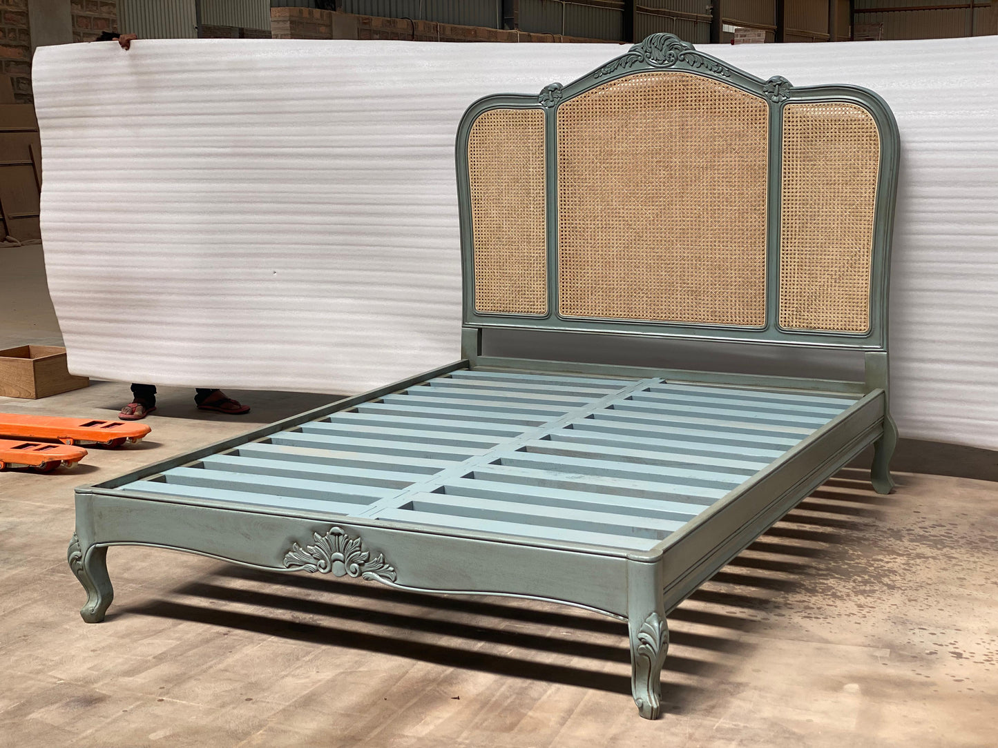 Hand Carved Rattan bed with headboard