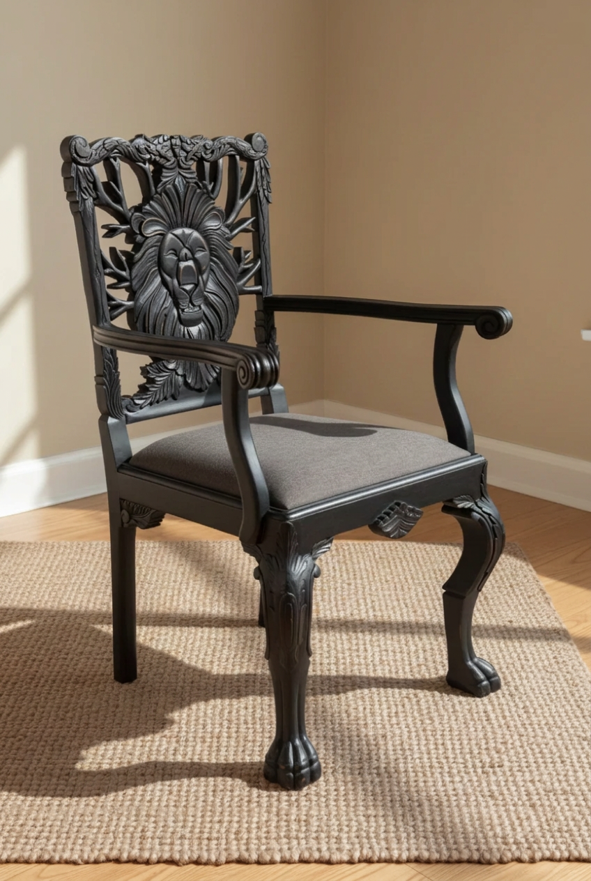 Royal Hand Carved Menagerie Lion Chair