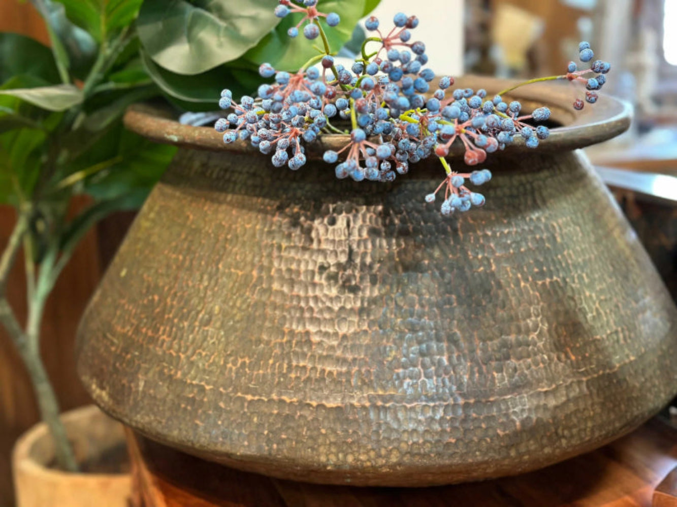 hammered copper plant pot Antique Large Southern Indian Copper Pot