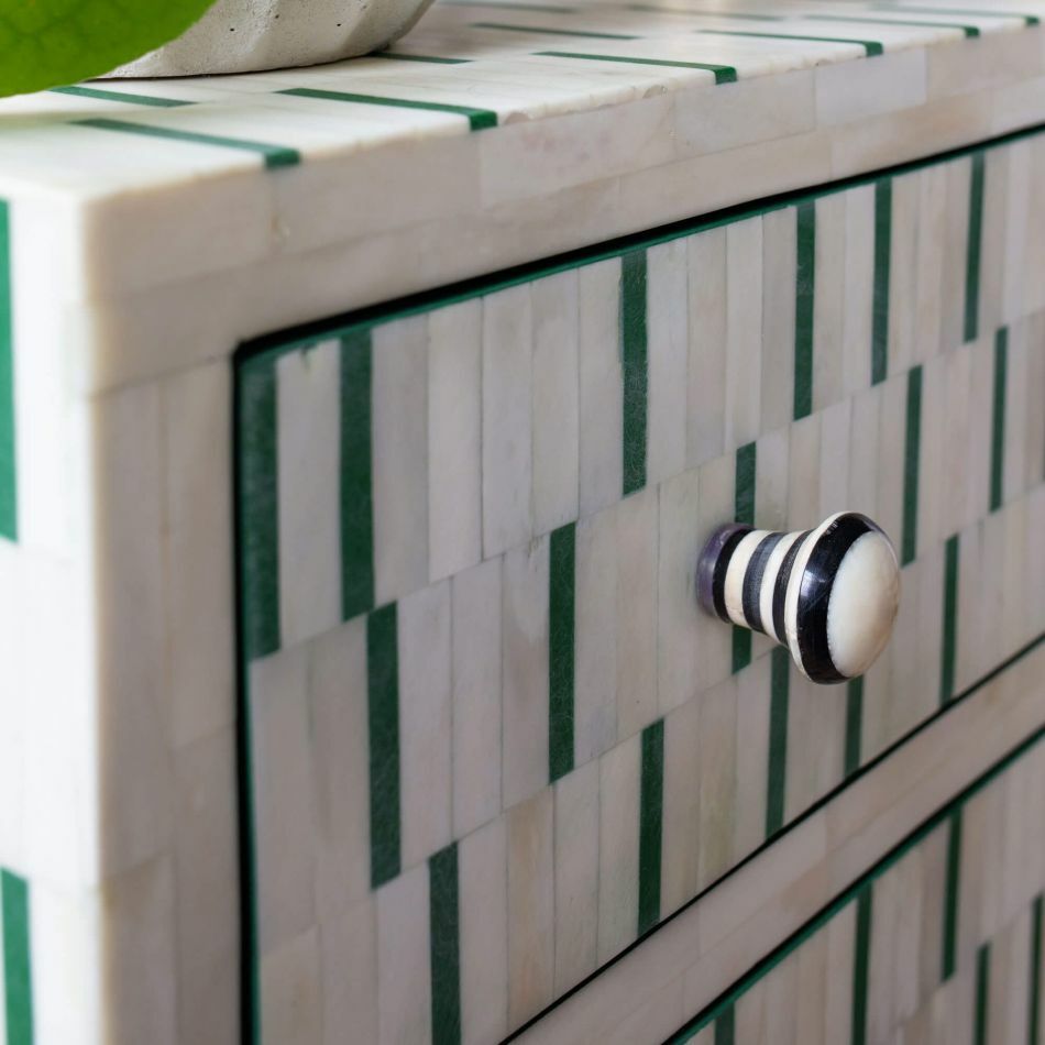 Sage Green Stripe Bone Inlay Nightstand