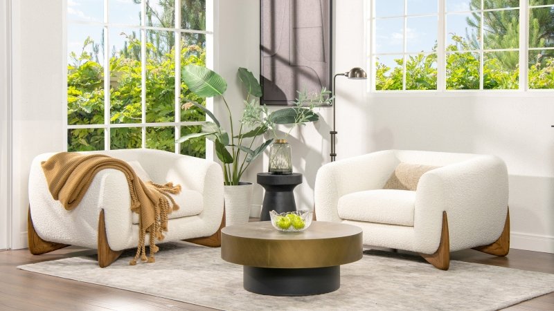 Designer Single Seater Crosby Occasional Armchair in Raw Sugar Chair - Bone Inlay Furnitures