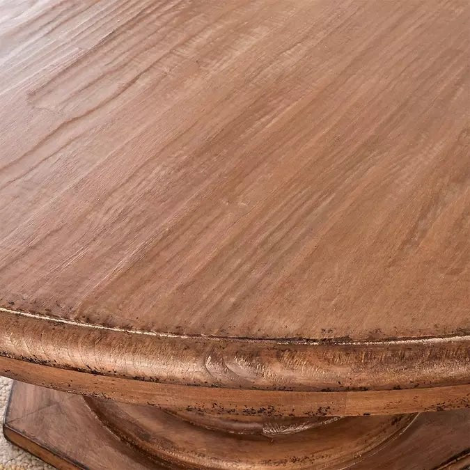 Designer Solid Wooden Natural Color Wooden Round Pedestal Dining Table Dining Table - Bone Inlay Furnitures