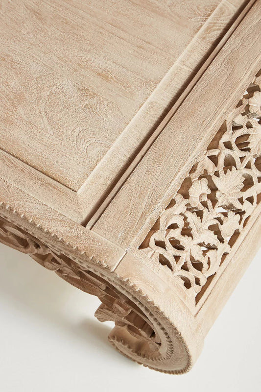 Hand - Carved Artisanal Floral Motif Wooden Center Coffee Table coffee table - Bone Inlay Furnitures