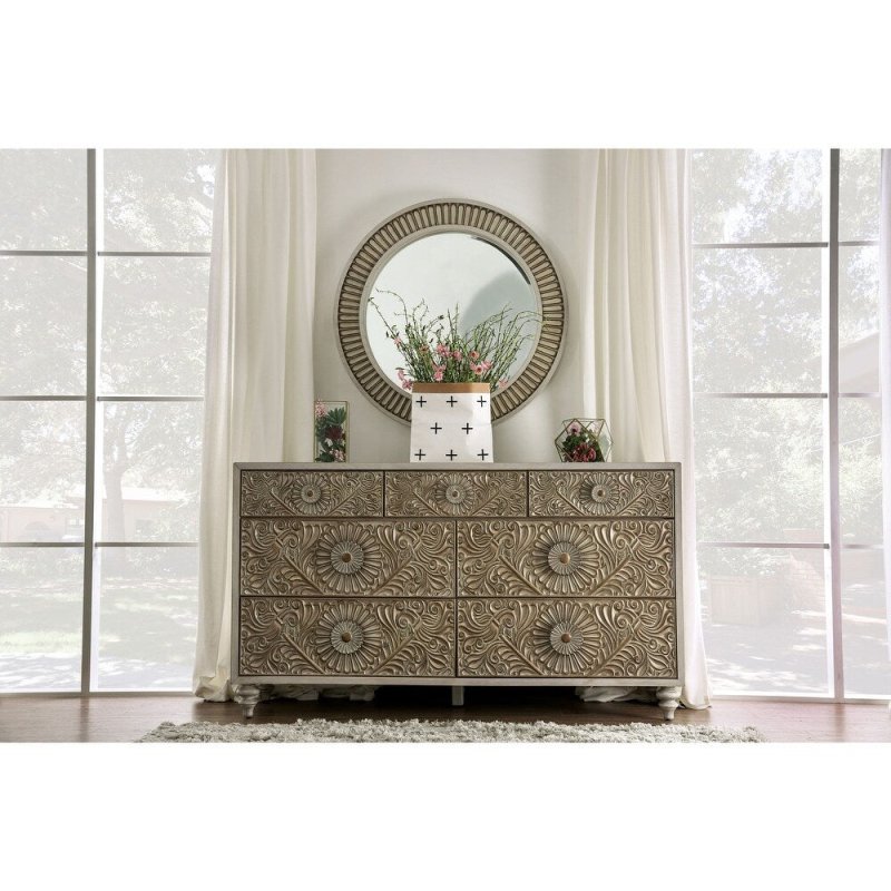 chinese dress ladies 7-Drawer Hand-Carved Floral Solid Wood Dresser