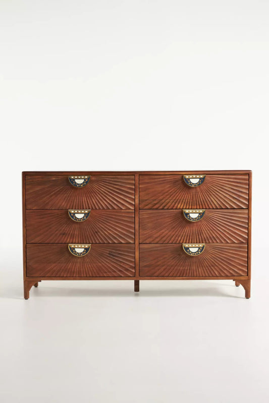 Hand-Carved Daybreak 6-Drawer Dresser | Dark Mango Wood Credenza Bone Inlay Furnitures Hand-Carved Daybreak 6-Drawer Dresser | Dark Mango Wood Credenza Bone Inlay Furnitures