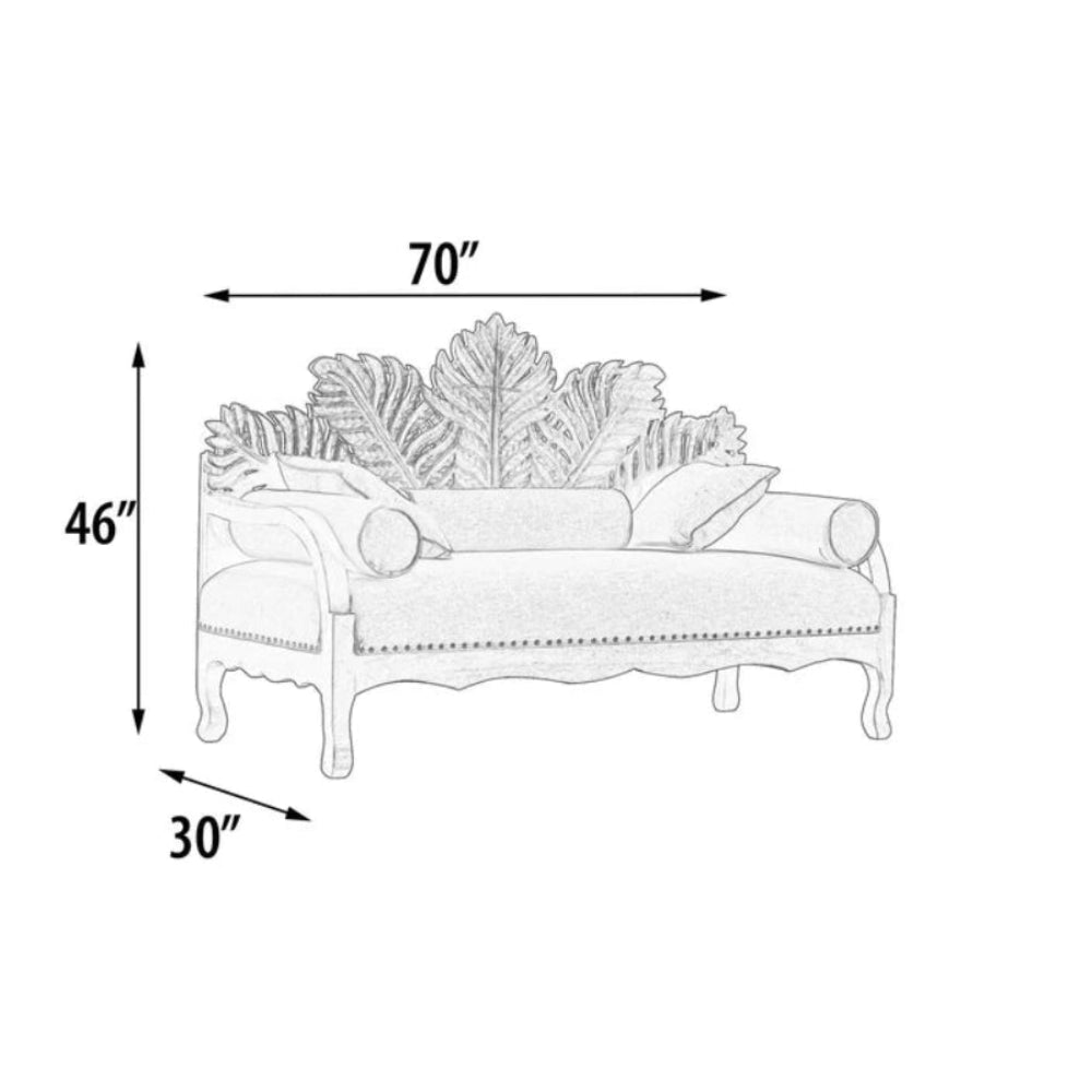 Hand Carved Leaf Design Natural Wood Daybed Bench