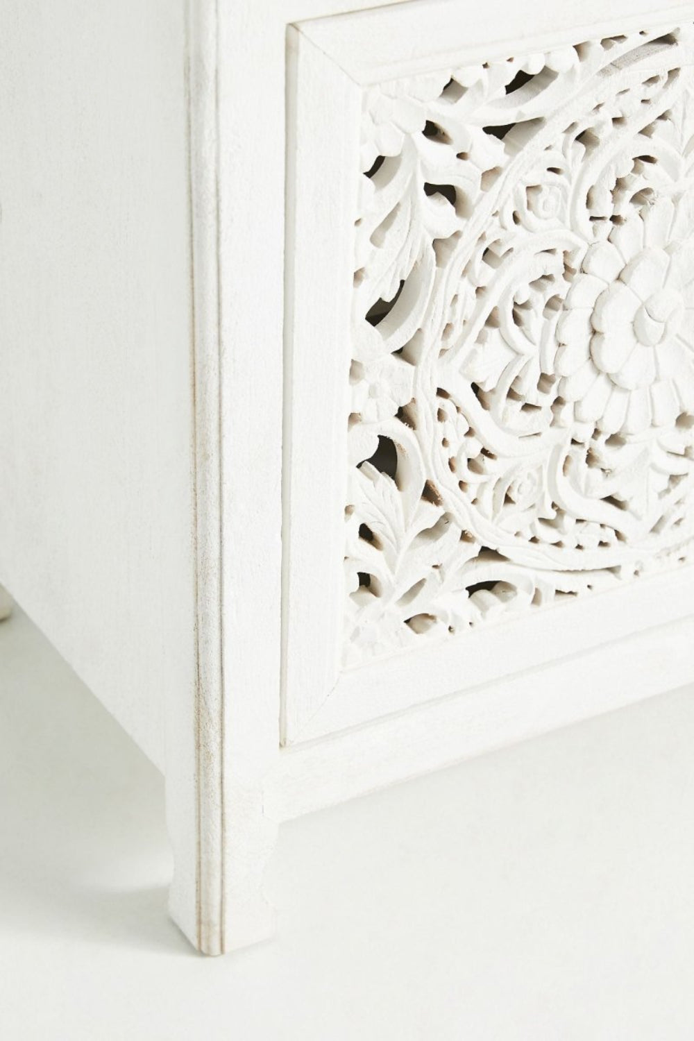 Hand Carved Lombok Media Console White Color