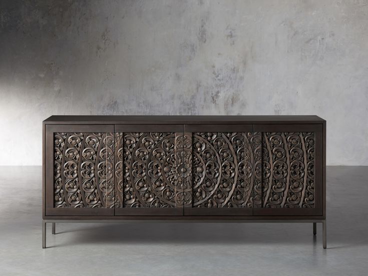 Hand Carved Mandara Media Console | Natural Color TV Unit Media Console - Bone Inlay Furnitures