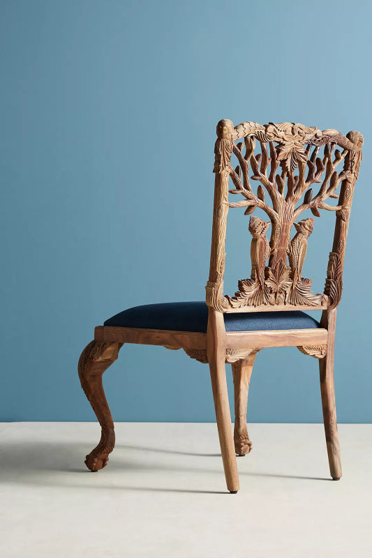 Hand Carved Menagerie Woodpecker Dining Chair | Wooden Dining Table Chair Dining Chair - Bone Inlay Furnitures