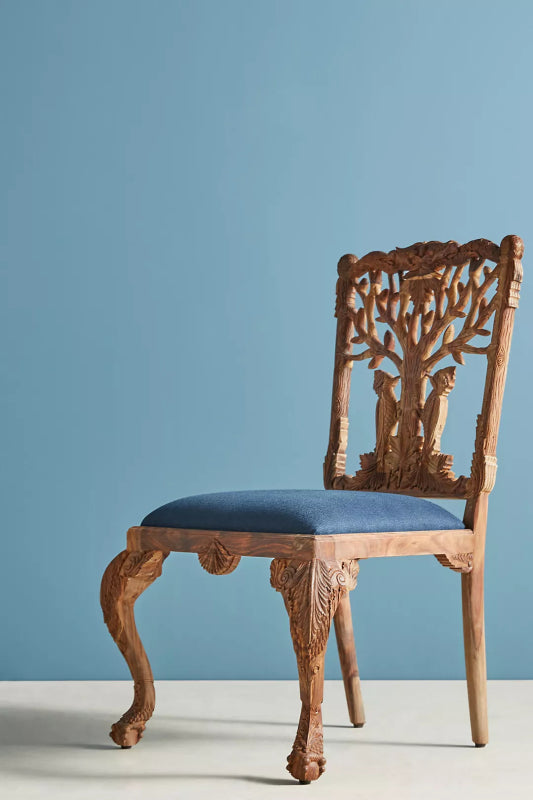 Hand Carved Menagerie Woodpecker Dining Chair | Wooden Dining Table Chair Dining Chair - Bone Inlay Furnitures