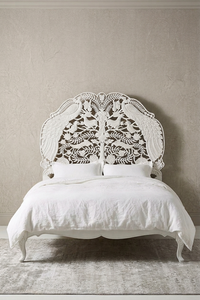 rustic white woodland bed