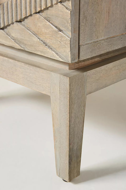 Hand Carved Samuel Nightstand in Washed Grey Color | Bedside Night Table Nightstand - Bone Inlay Furnitures