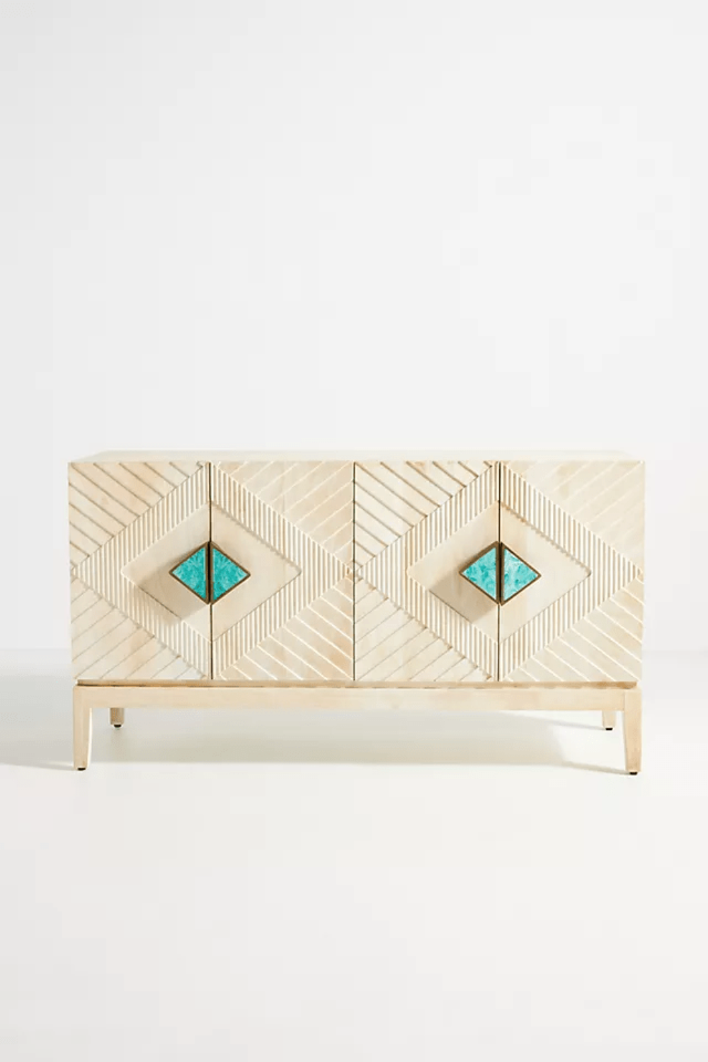 Hand Carved Samuel Whitewash Buffet Table | Unique Indian Sideboard