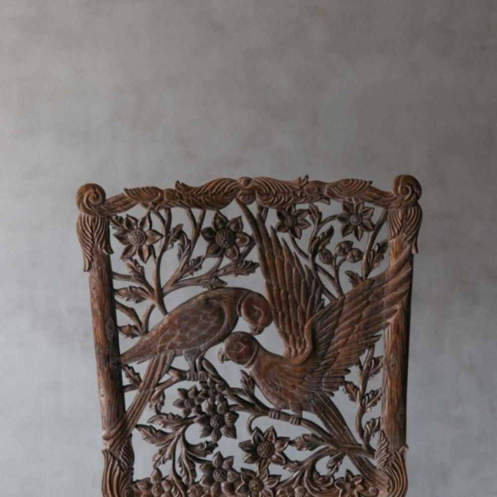 Close up of parrot carving Design of menagerie Dining Chair- Bone Inlay Furnitures