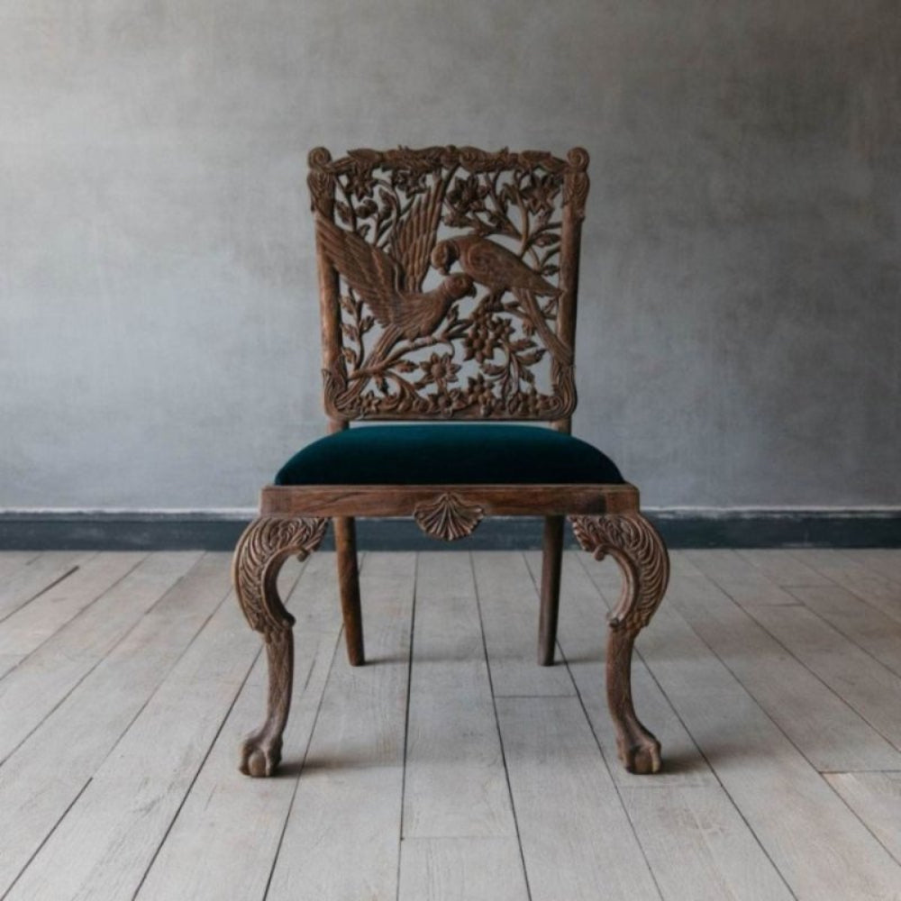 Hand Carved Solid Wooden Menagerie Parrot Dining Chair - Bone Inlay Furnitures