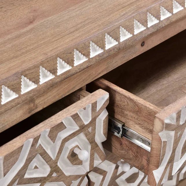 Hand Carved Wood Carved Six Drawer Dresser | Wood Bohemian Chest of Drawer, Drawer Dresser - Bone Inlay Furnitures