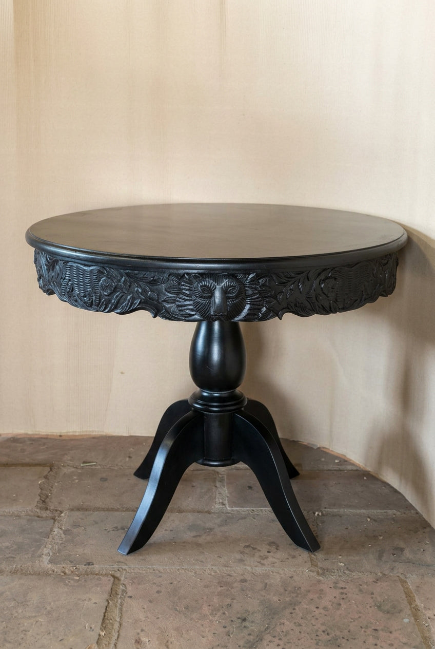 Hand Carved Wooden Dining Table Set in Black Color Dining Table - Bone Inlay Furnitures