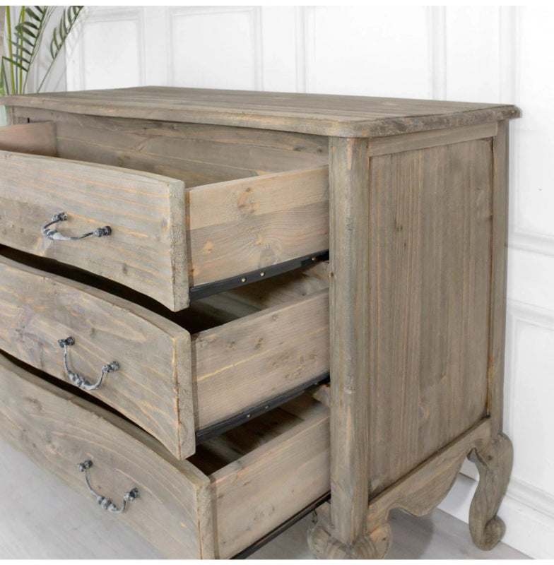 Hand Crafted Rustic French Style Wooden Three Drawer Chest Chest of Drawers - Bone Inlay Furnitures