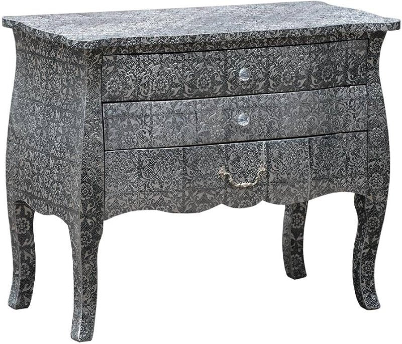Embossed Silver Metal Chest of Drawers" Bone Inlay Furnitures Embossed Silver Metal Chest of Drawers" Bone Inlay Furnitures
