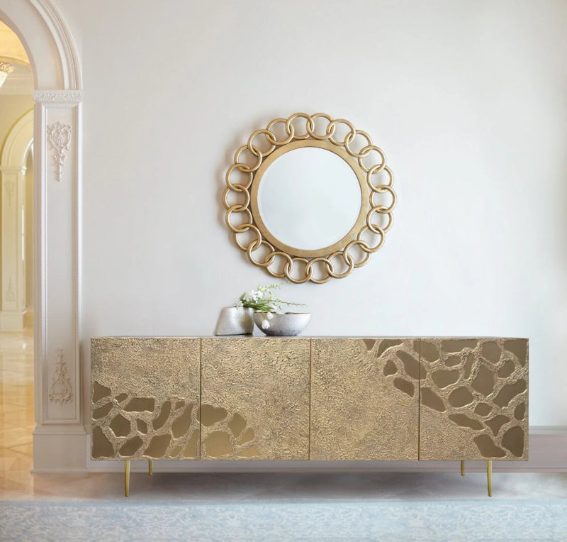 Handmade Art Deco Style Four Doors in Elegant Golden Metal Sideboard Buffet & Sideboard - Bone Inlay Furnitures