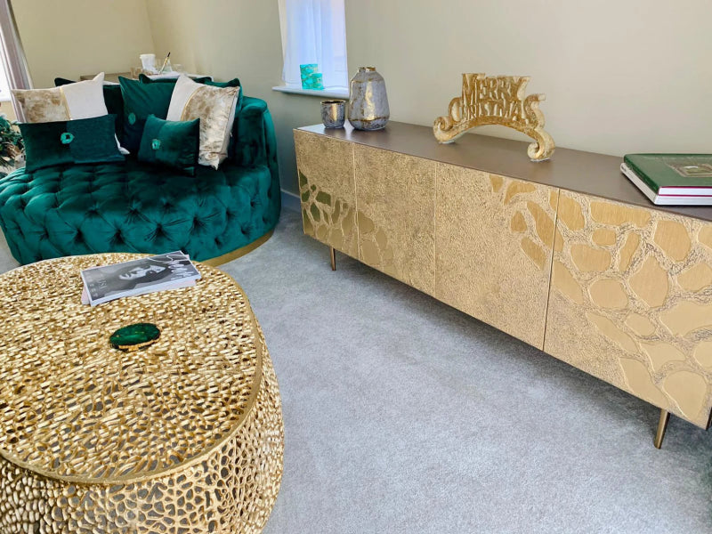 Handmade Art Deco Style Four Doors in Elegant Golden Metal Sideboard Buffet & Sideboard - Bone Inlay Furnitures