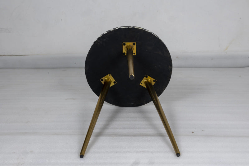 Handmade Bone Inlay Floral Pattern White and Black with Brass Legs Side table Bedside Table - Bone Inlay Furnitures