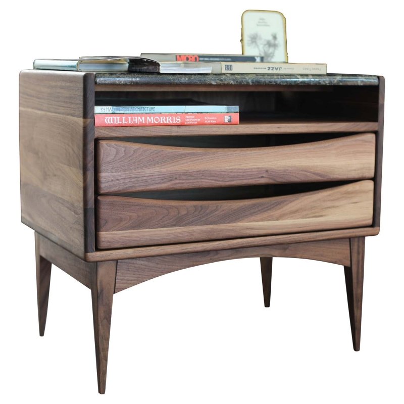 Handmade Designer Solid Wooden Nightstand with two drawers and One Shelf Nightstand - Bone Inlay Furnitures