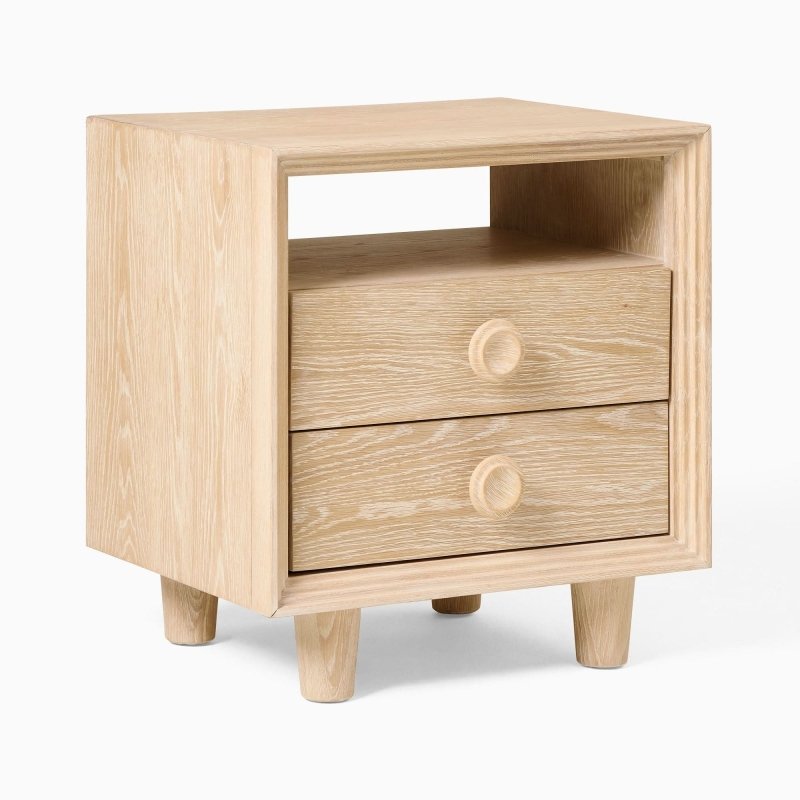 Handmade Designer Wooden Natural Color Bedside Nightstand with One Shelf and Two Drawers Nightstand - Bone Inlay Furnitures