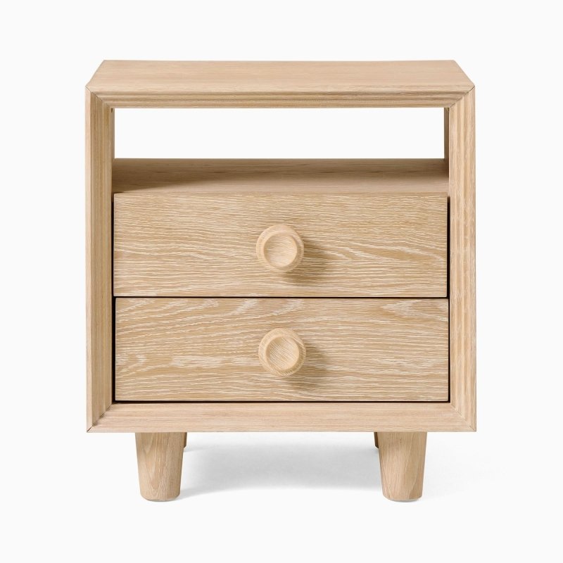 Handmade Designer Wooden Natural Color Bedside Nightstand with One Shelf and Two Drawers Nightstand - Bone Inlay Furnitures