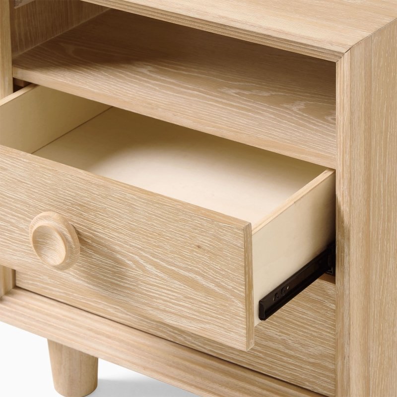 Handmade Designer Wooden Natural Color Bedside Nightstand with One Shelf and Two Drawers Nightstand - Bone Inlay Furnitures