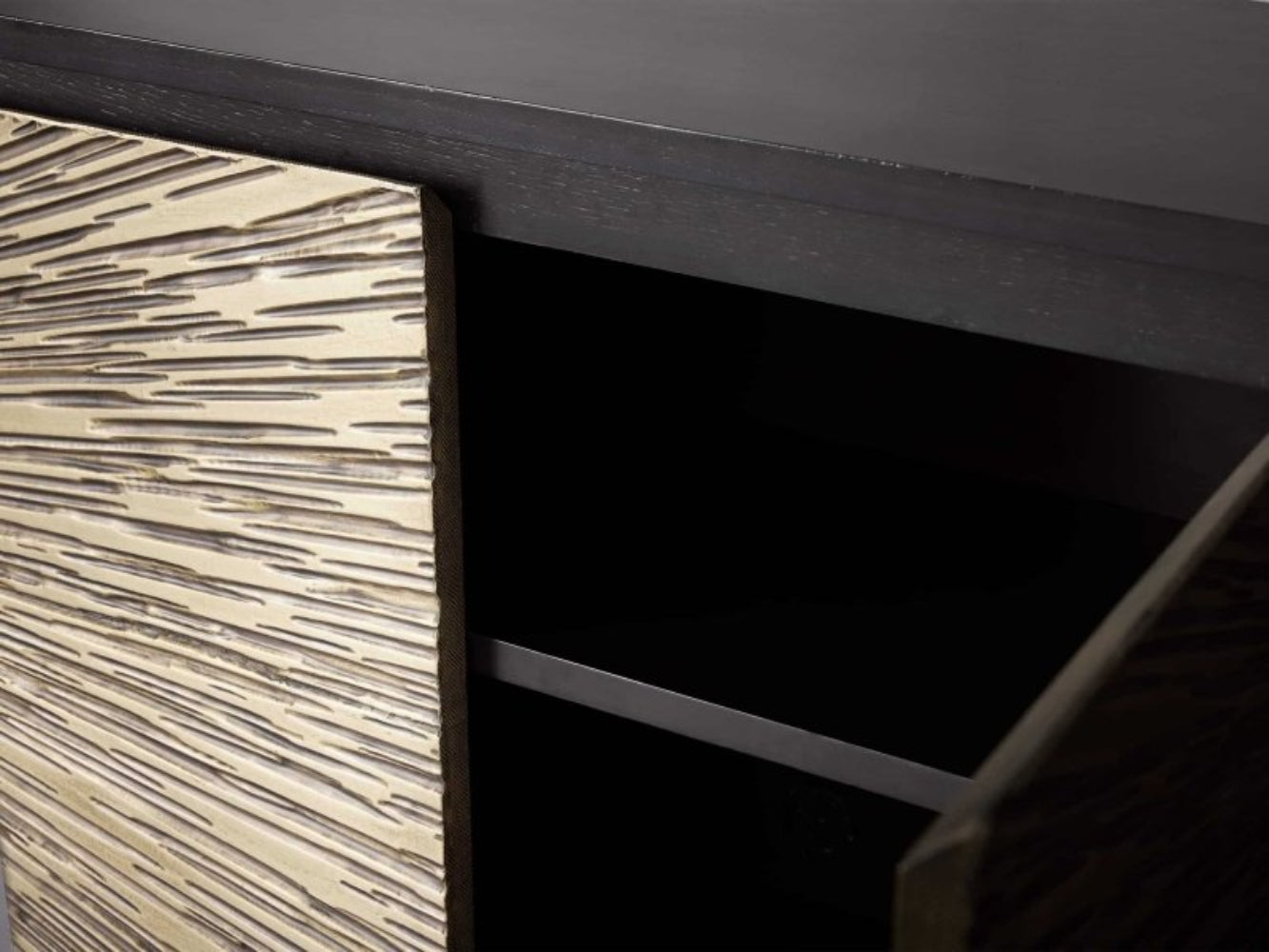 Handmade Embossed Metal Golden And Brown Four Door Entertainment Unit Sideboard - Bone Inlay Furnitures