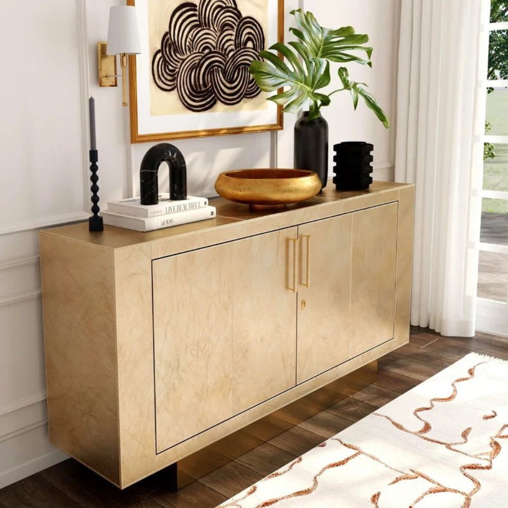 Handmade Embossed Metal Two Door Sideboard Buffet & Sideboard - Bone Inlay Furnitures