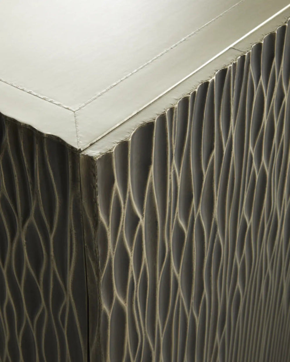 Handmade Embossed Metal Two Door Storage Cabinet Cabinet - Bone Inlay Furnitures