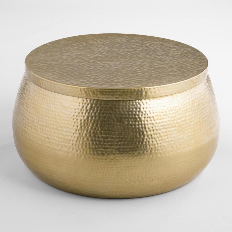 Handmade Gold Hammered Embossed Coffee Table | Brass Metal Round Center Table Coffee Table - Bone Inlay Furnitures