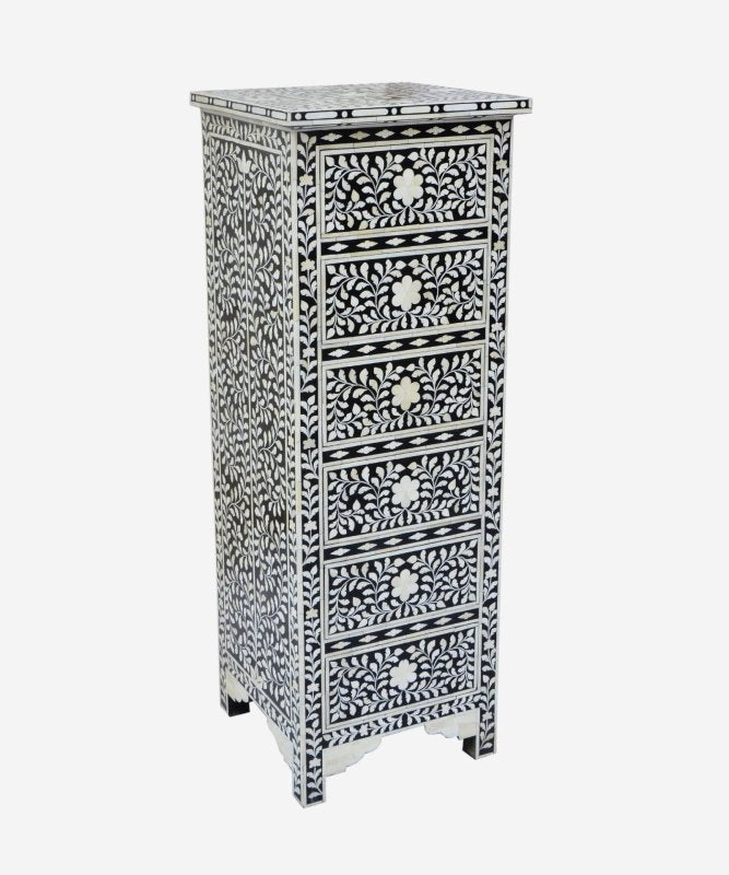 Handmade Tallboy Bone Inlay Chest of Six Drawer Dresser Chest of Drawers - Bone Inlay Furnitures