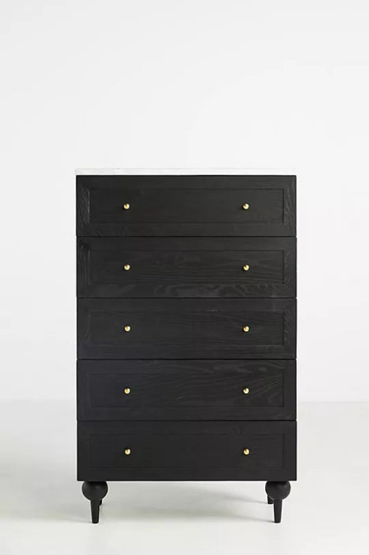 Handmade Wooden Black Color Chest of Six Drawers Tallboy Design Chest of Drawers - Bone Inlay Furnitures