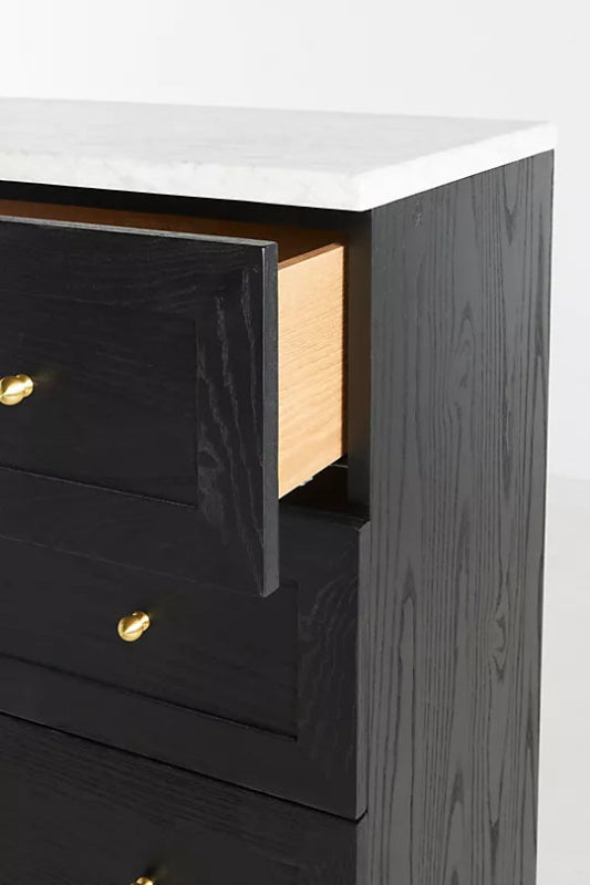 Handmade Wooden Black Color Chest of Six Drawers Tallboy Design Chest of Drawers - Bone Inlay Furnitures
