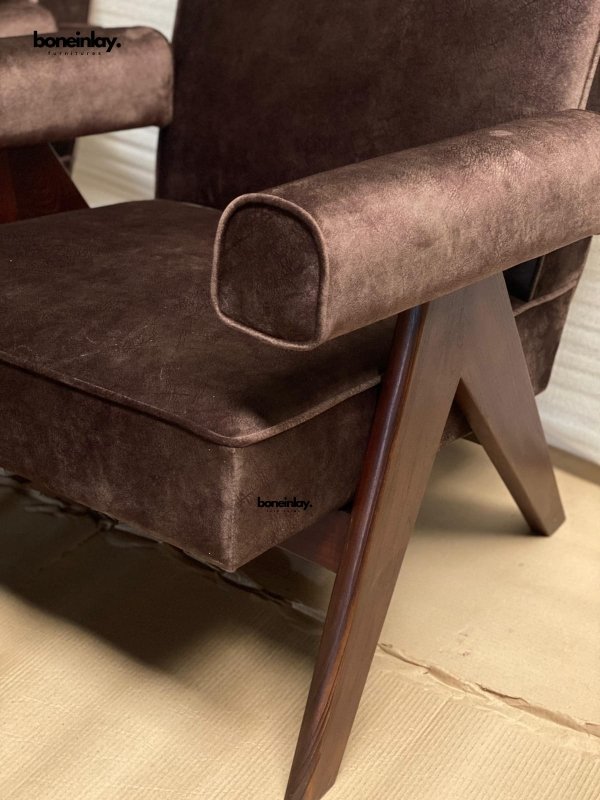 Pierre Jeanneret Inspired Armchair - Upholstered Seating Sofa Chair - Bone Inlay Furnitures