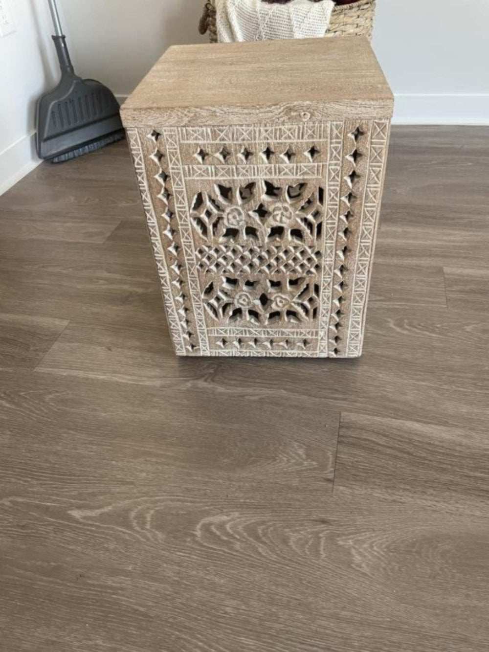 Vintage Handmade Boho Inspired Solid Wood Beautifully Carved Stool stool - Bone Inlay Furnitures