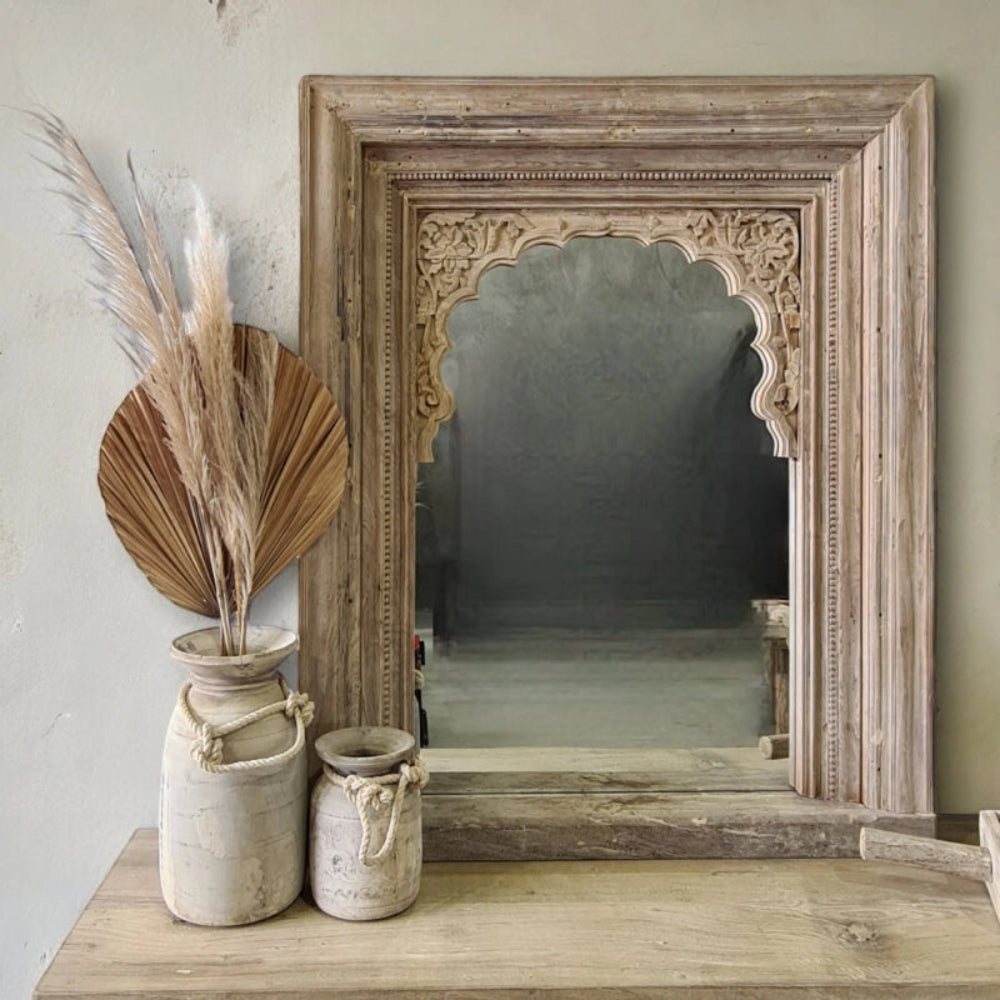 Vintage Wooden Mirror with Intricate Arch Frame - Antique Home Decor mirror frame - Bone Inlay Furnitures