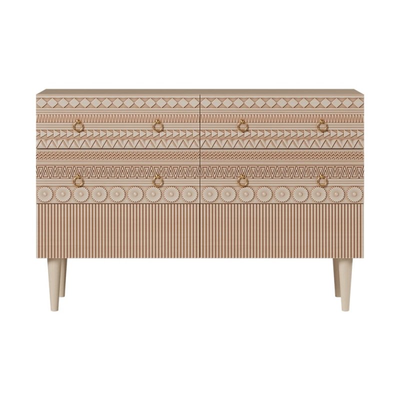 Hand-Carved Geometric 6-Drawer Dresser