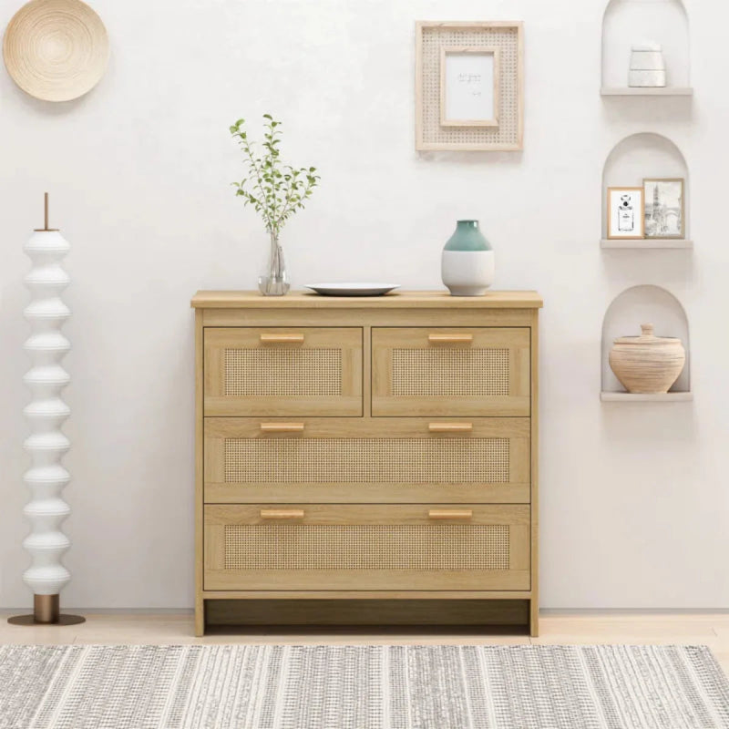 Wooden Handmade Cane Designer Four Drawer Dresser chest of drawers - Bone Inlay Furnitures