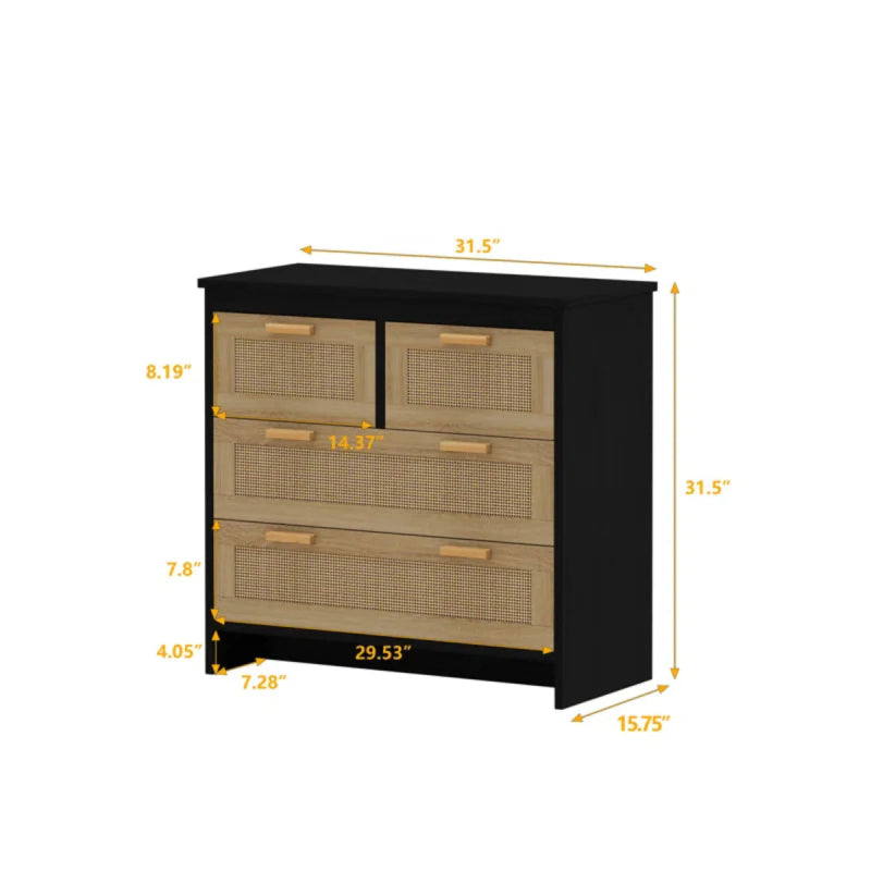 Wooden Handmade Cane Designer Four Drawer Dresser chest of drawers - Bone Inlay Furnitures