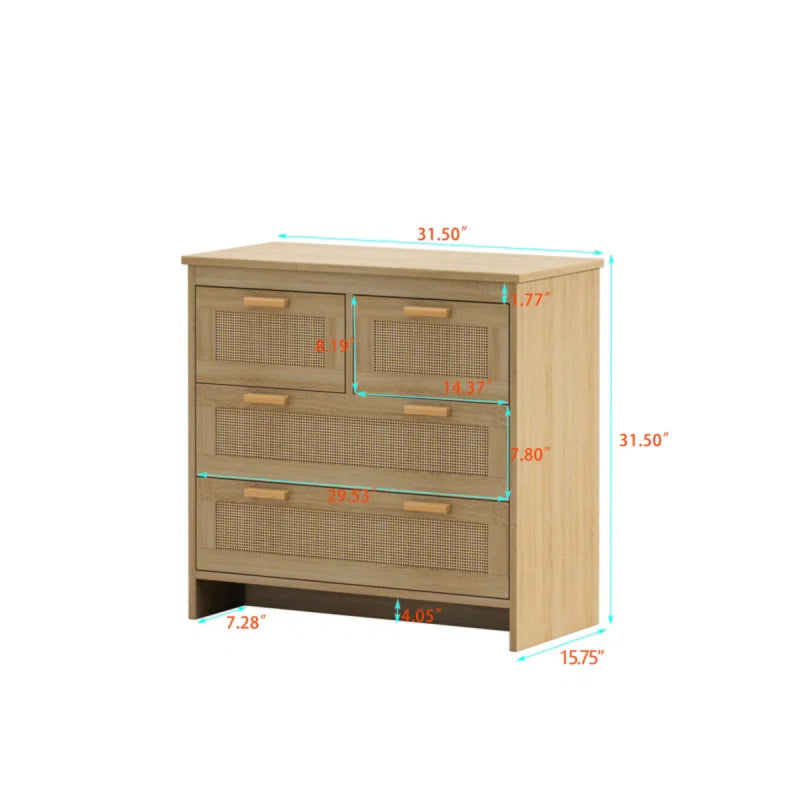 Wooden Handmade Cane Designer Four Drawer Dresser chest of drawers - Bone Inlay Furnitures