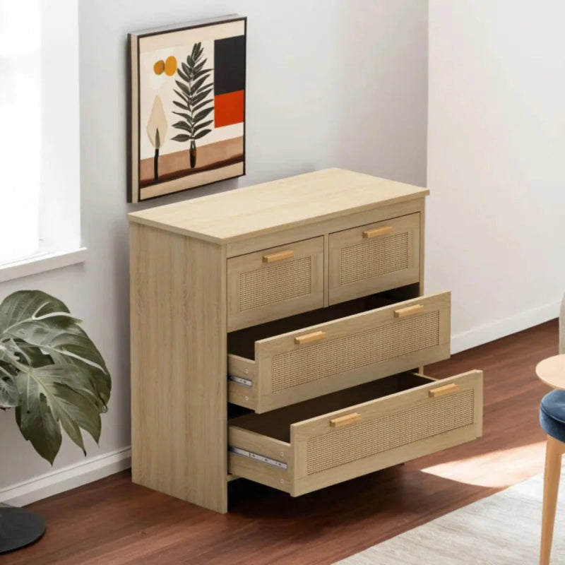 Wooden Handmade Cane Designer Four Drawer Dresser chest of drawers - Bone Inlay Furnitures