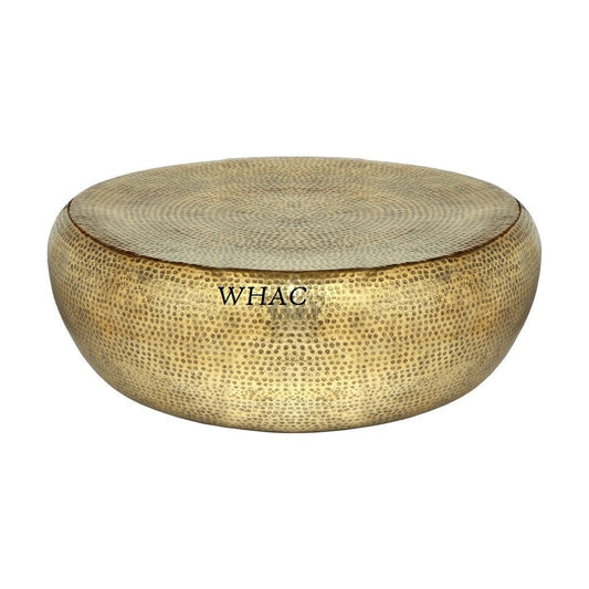 Antique Round Hammered Coffee Table | Hand Embossed Metal Center Table Coffee Table - Bone Inlay Furnitures